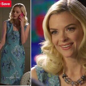 Hart of Dixie Celebrity Famous Lela Rose Blue Floral Jacquard Dress, Size 4
